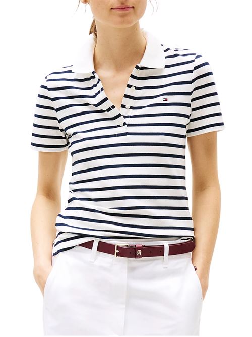 Polo donna righe bianco/blu  in cotone Tommy Hilfiger | WW0WW432250BF